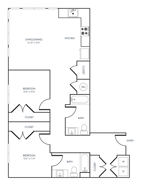 Floor plan for 2 beds, 2 baths, 1112 sqft